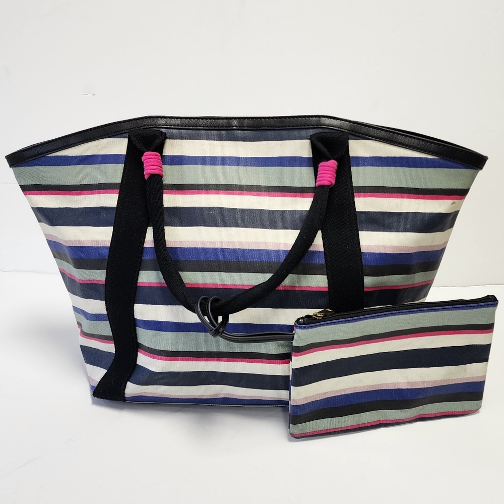 Fossil Stripped Large Tote With A Zipper Pouch Vi… - image 1
